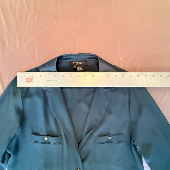 Etcetera by Carlisle Teal 100% Silk Button-Up Blouse Size 10/Medium MSRP $298 - Picture 11 of 13